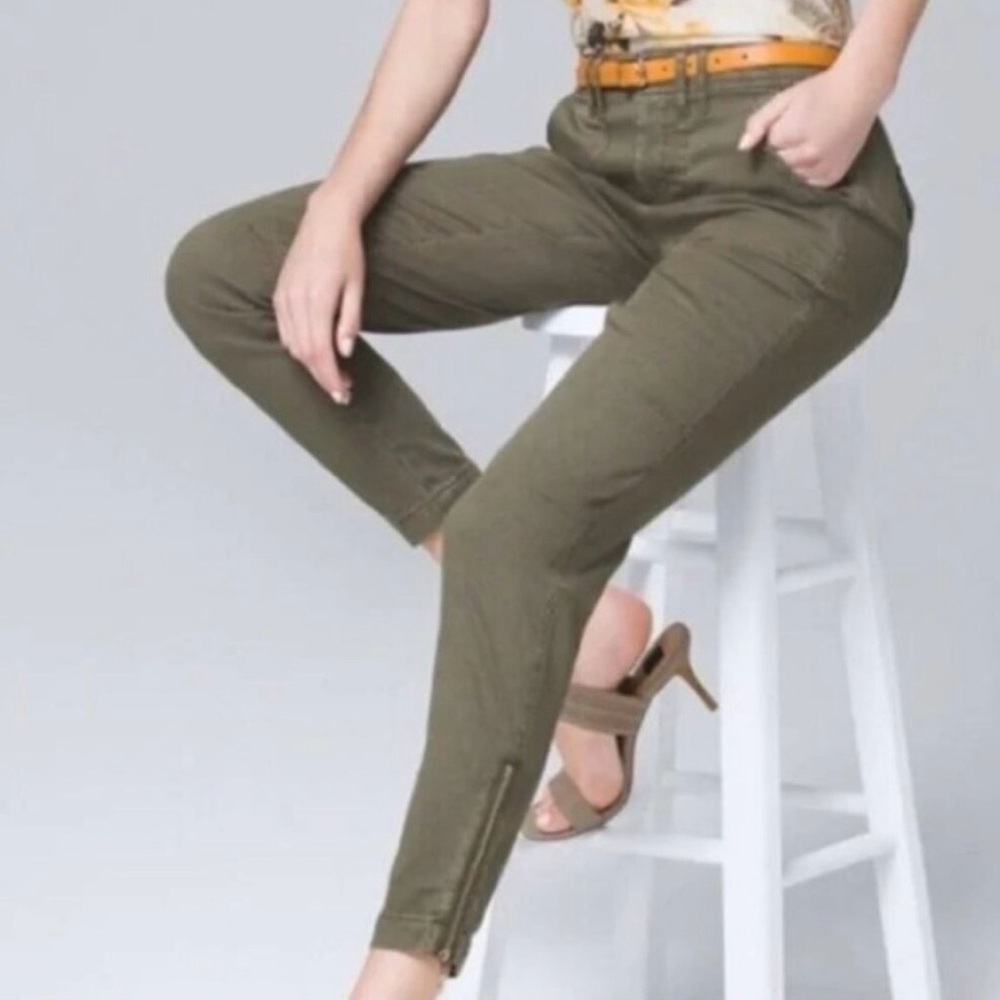 White House Black Market Olive Green Ankle Utility Slim Crop Jeans